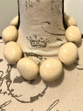 Vintage Kuo 925 Chunky Ivory Bead Necklace Heavy Knotted Statement